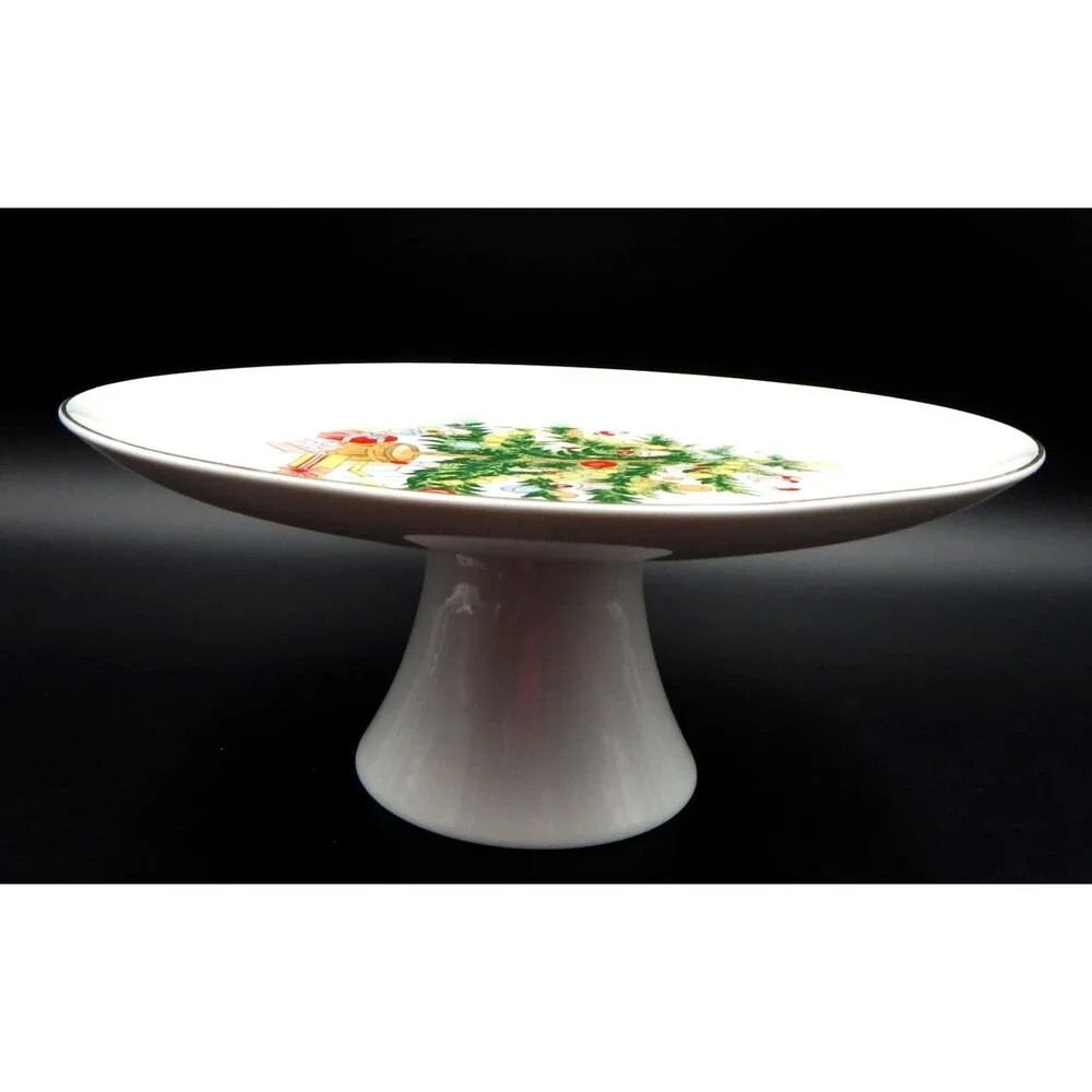 Lefton Christmas Pedestal Cake Stand Christmas Tree Plate Vintage Japan 10 Inch